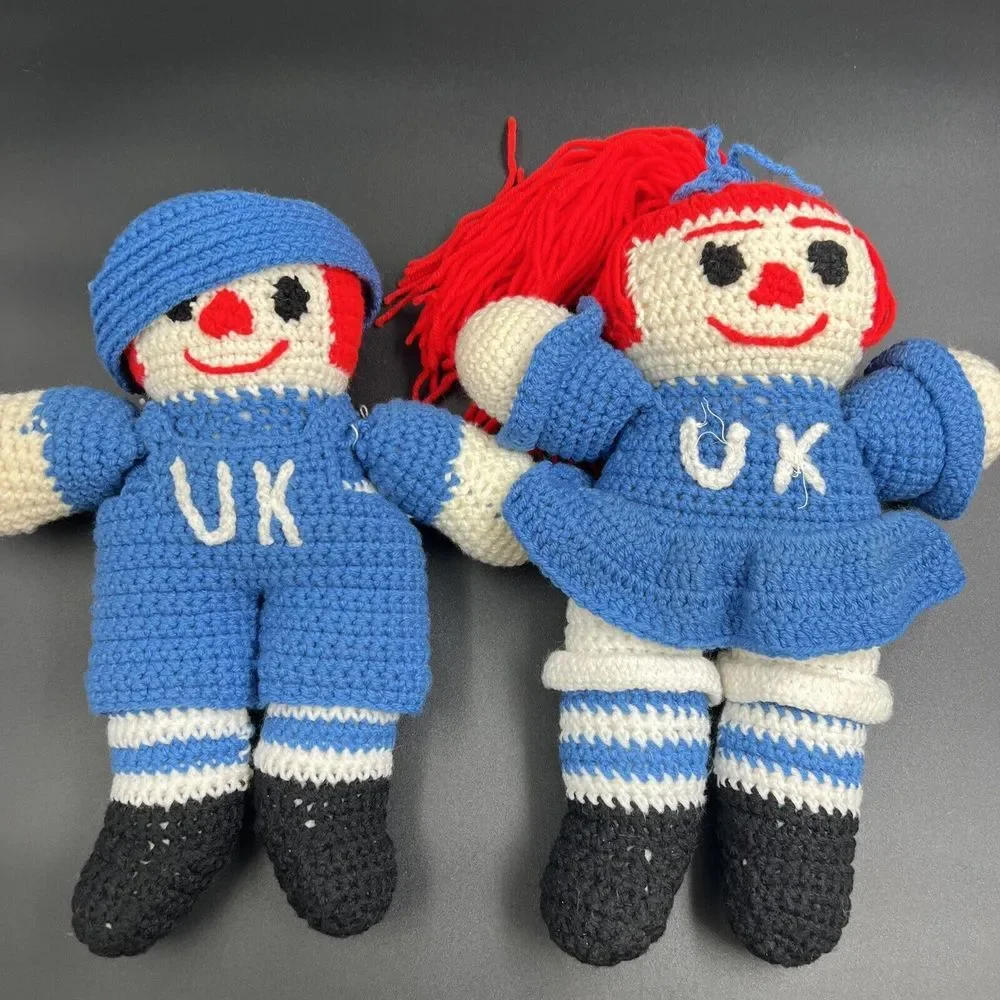 Handmade Crochet Raggedy Ann and‎ Andy University of Kentucky Plush Dolls